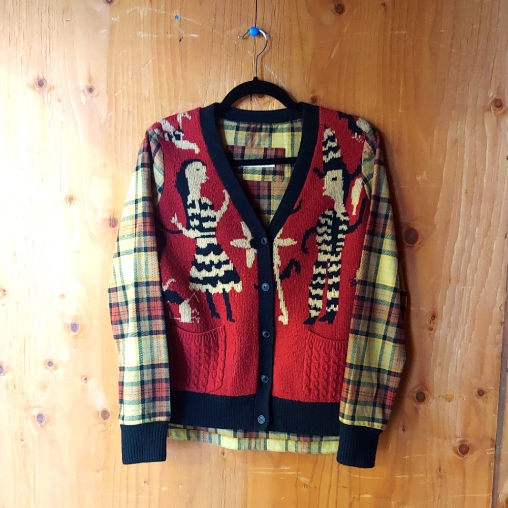 Donoratico Black & Red Brown Knit Cardigan Sweater